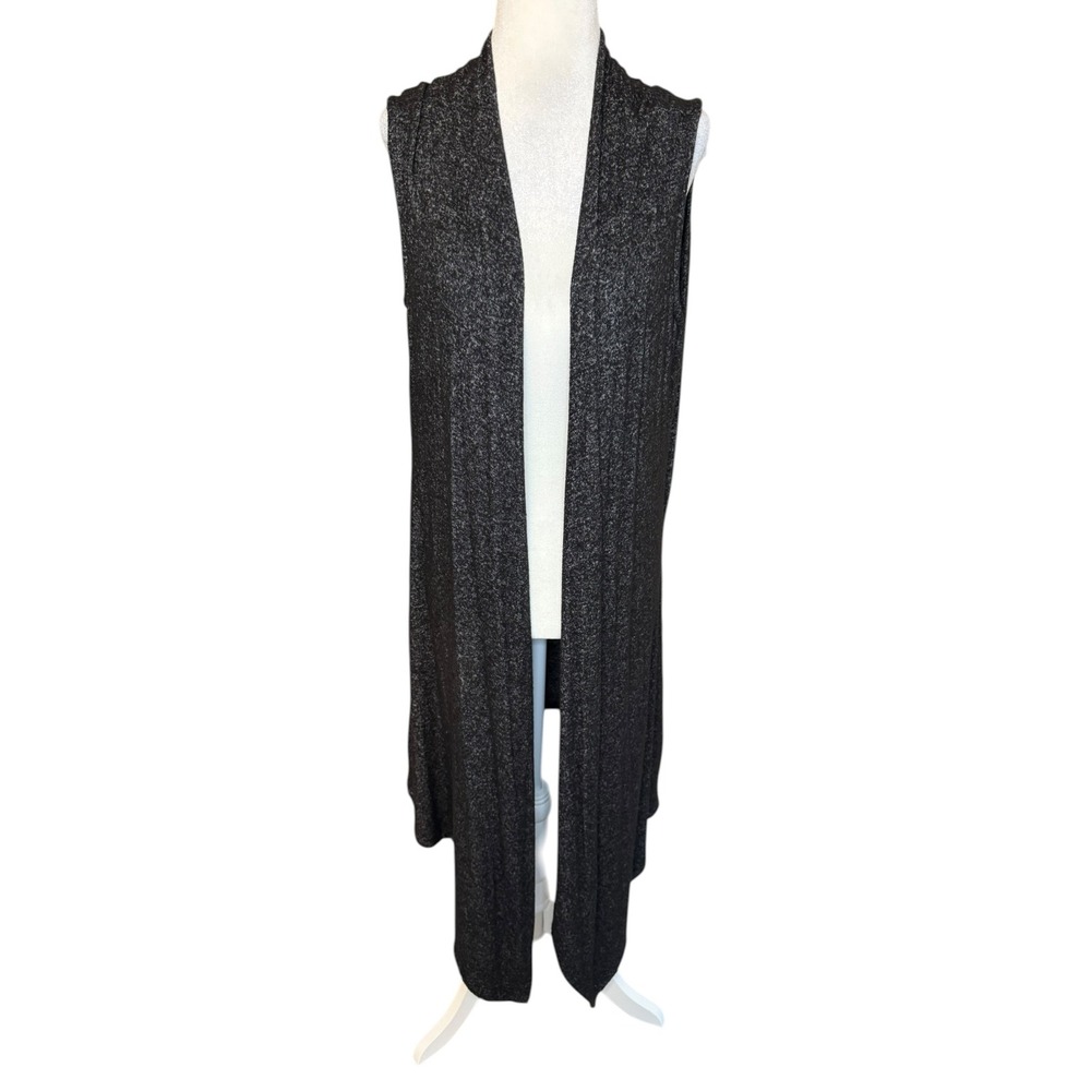 Joan Vass New York Womens Longline Duster Vest Charcoal Grey Size Large NEW‎